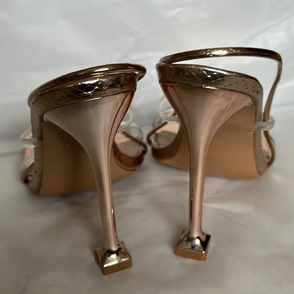 She&In Heels square rose gold with animal print size 7